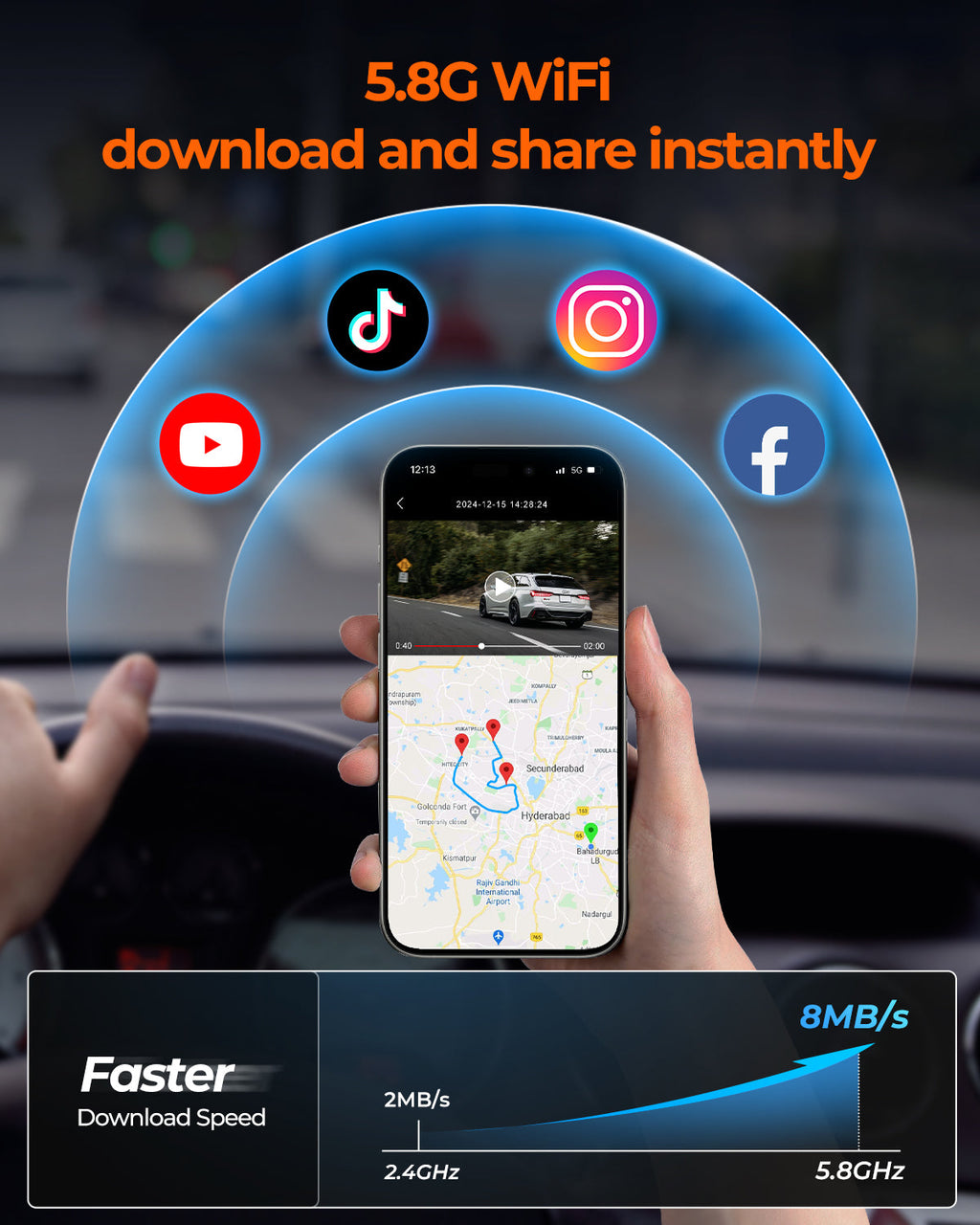 M4 3ch Mirror Dash Cam with 1080P 60fps Front+Rear+Bumper/Cabin Cameras, 12"IPS Touchscreen