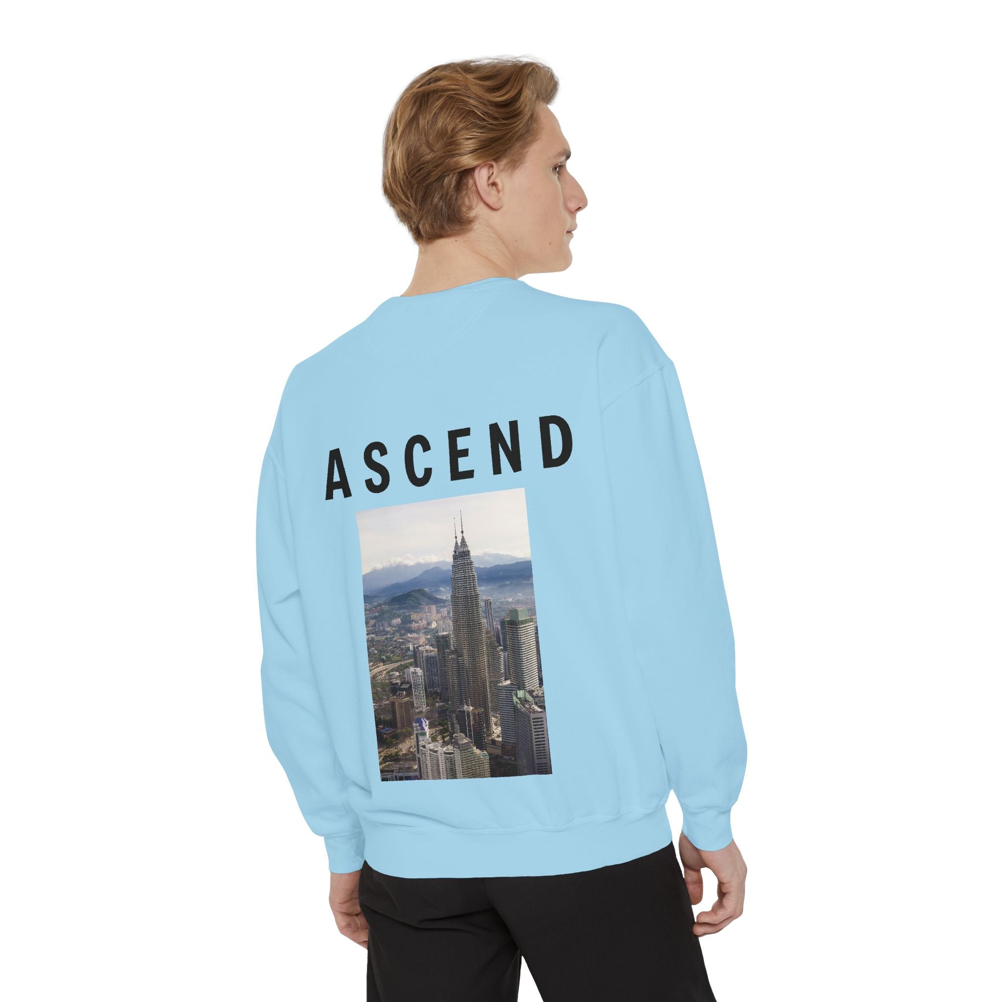 Ascend Cityscape Sweatshirt — 'ASCEND' Graphic Crewneck