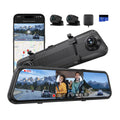 M4 3ch Mirror Dash Cam with 1080P 60fps Front+Rear+Bumper/Cabin Cameras, 12"IPS Touchscreen